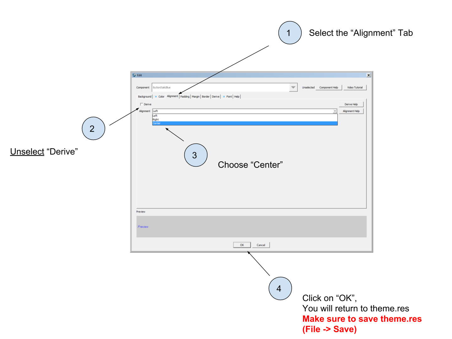 Changing the align property to center text