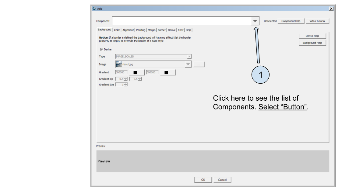 Scrolling through the list of Components