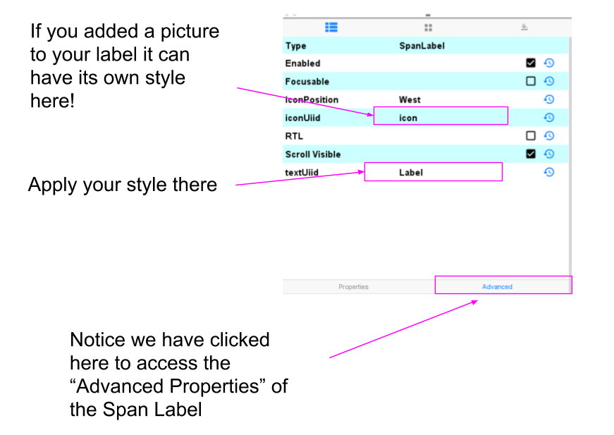 The text of the Span Label but also its icon can be styled