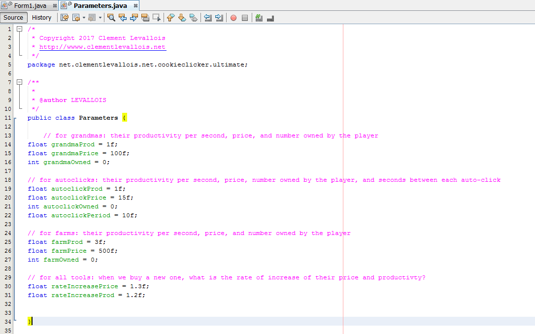 parameters class with variables