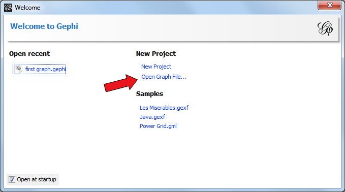 gephi welcome screen open graph en