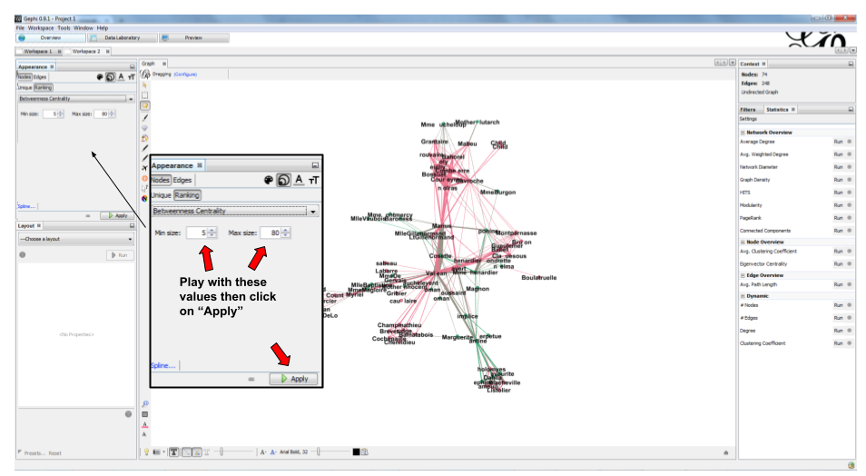 Selecting the minimum and maximum sizes of nodes